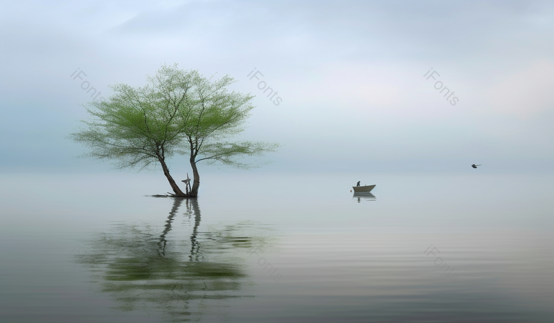 意境中的孤单的绿叶树与绝迹的飞鸟,高清,摄影图,摄影图片,图片大全,摄影图免费下载